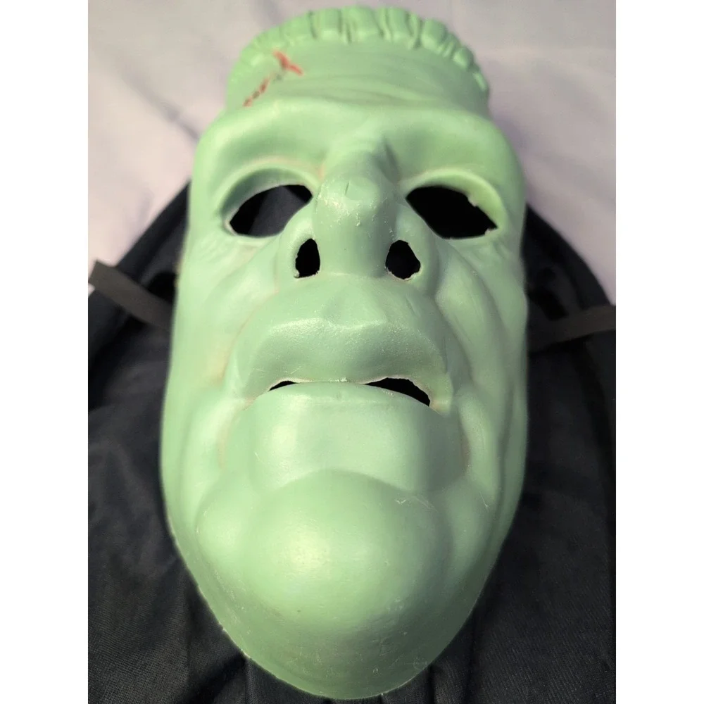 Vtg Rare Frankenstein Monster Mask Strap & Hood Halloween Horror Classic Plastic